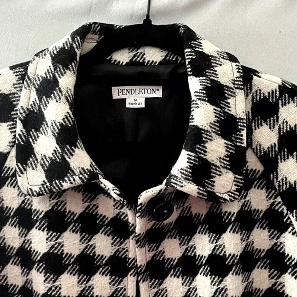 Pendleton Jacket SZ M  Hounds Tooth Black Cream Wool / Lamb Academia Classic - Picture 3 of 12